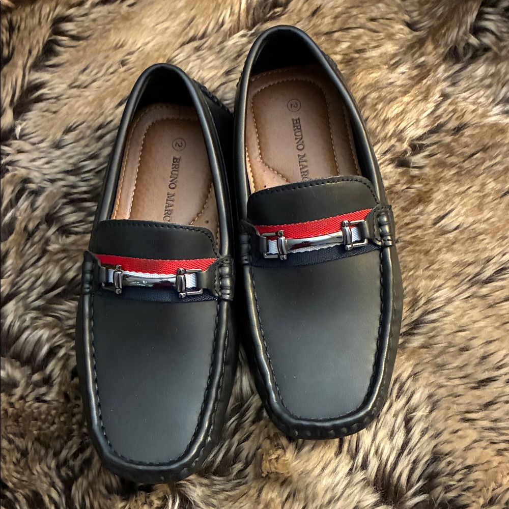 Black Loafers with Red Accents